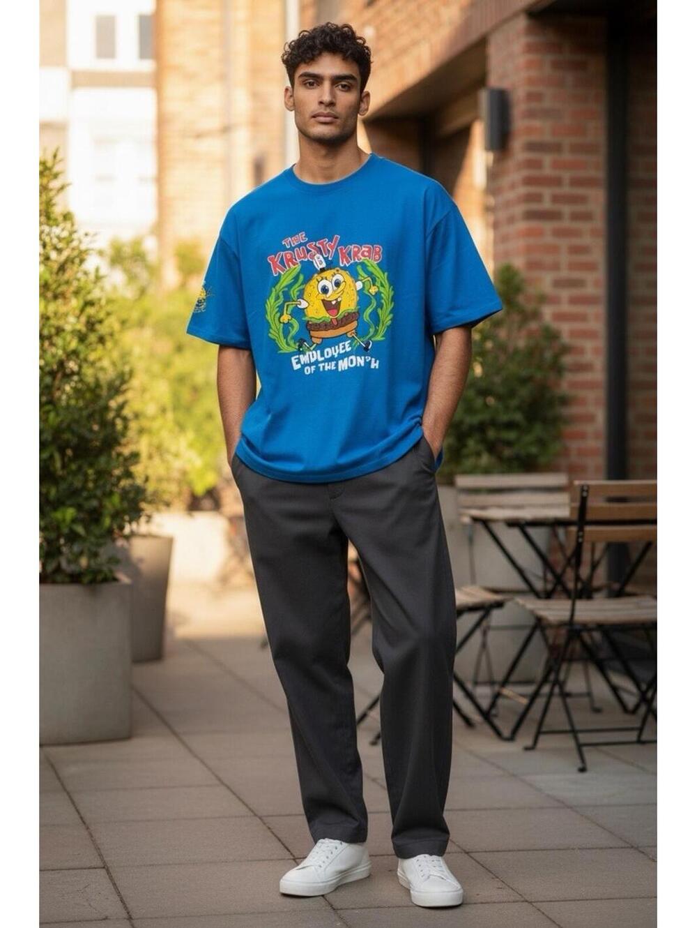 Men’s XL Nickelodeon SpongeBob SquarePants The Krusty Krab Tshirt. Blue. New.